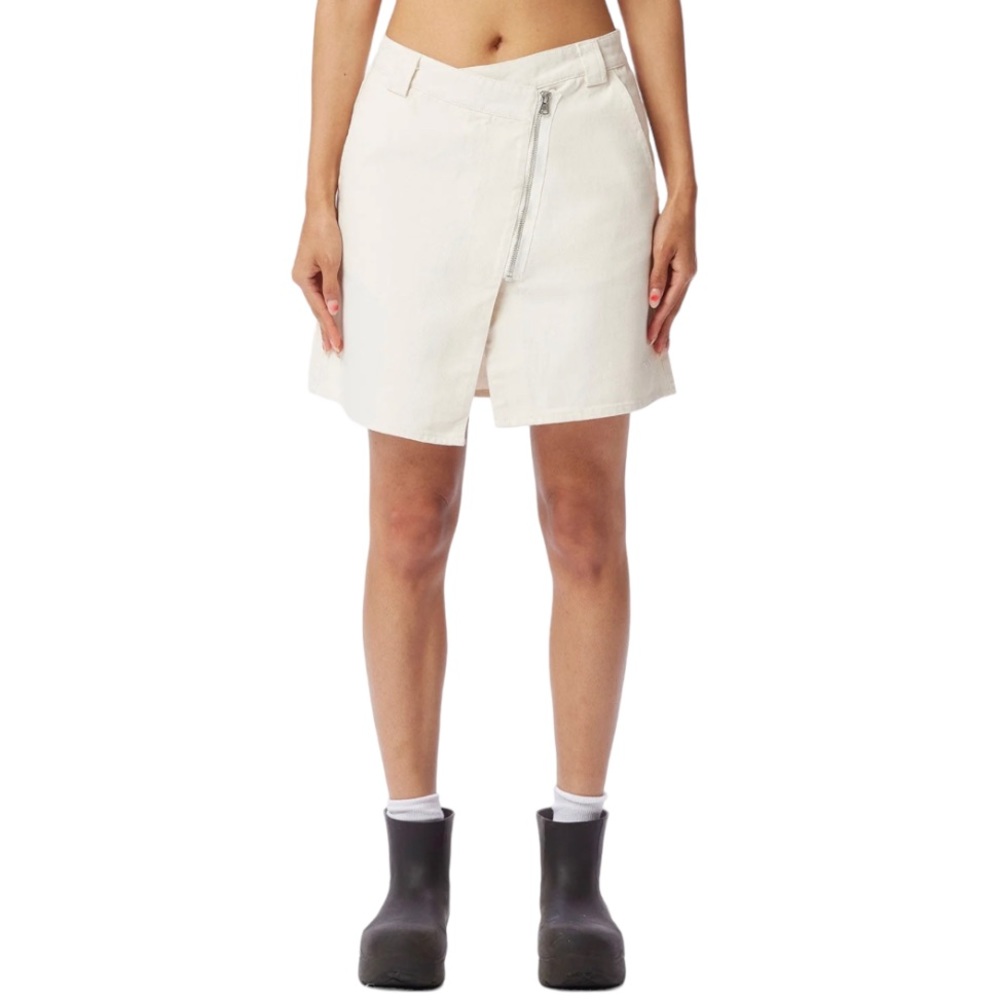 Obey Ryan Denim Mini Skirt Unbleached Ivory Size 27 Zipper Asymmetrical NWT
